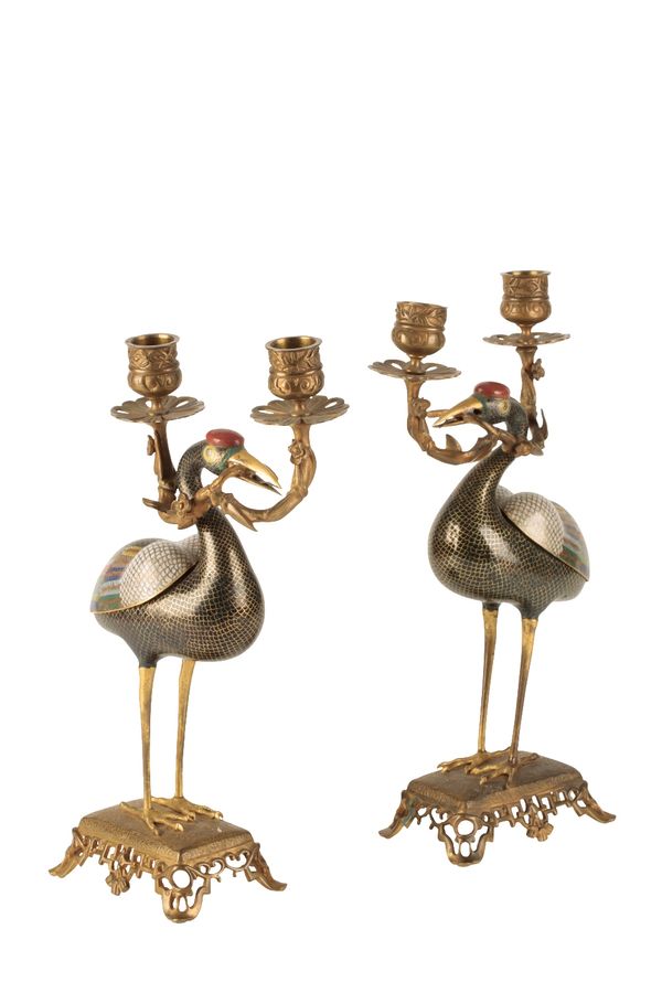 PAIR OF CLOISONNE FIGURES OF CRANES