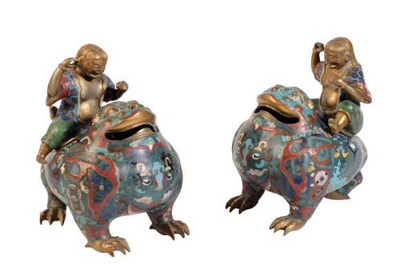 PAIR OF CLOISONNE CENSERS AND COVERS