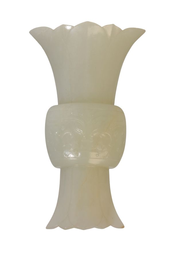 FINE WHITE JADE GU FORM VASE