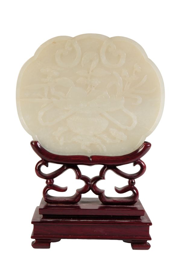 CARVED WHITE JADE PLAQUE