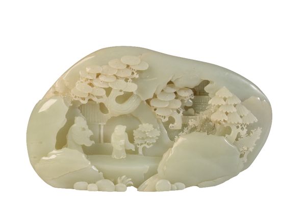 SMALL CELADON JADE CARVED MOUNTAIN