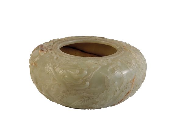 CARVED WHITE JADE 'DRAGON' BOWL