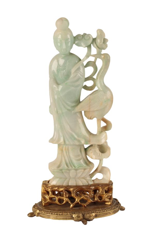 JADEITE CARVED FIGURE OF GUANYIN