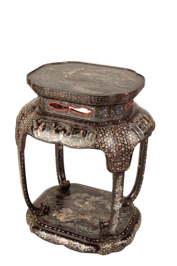 MOTHER OF PEARL-INLAID BLACK LACQUER STAND