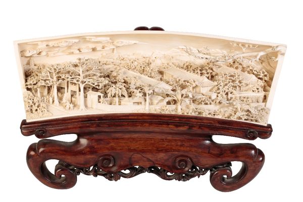 IMPRESSIVE CARVED IVORY TUSK DEPICTING THE SUMMER PALACE