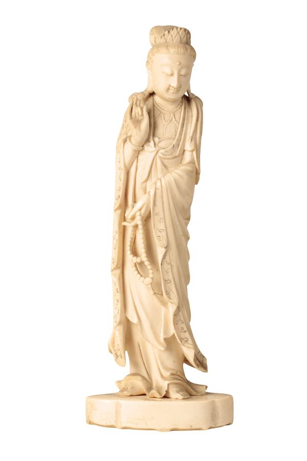 CARVED IVORY FIGURE OF GUANYIN