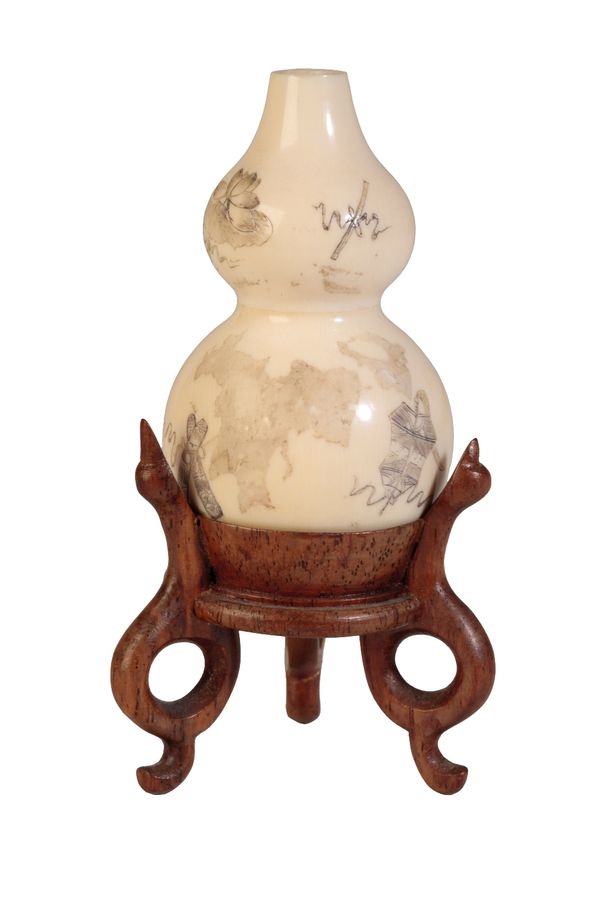 SMALL CARVED IVORY DOUBLE GOURD VASE