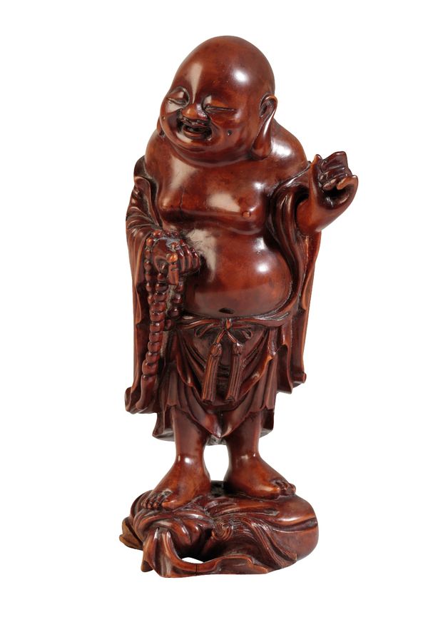 CARVED BOXWOOD LAUGHING BUDDHA