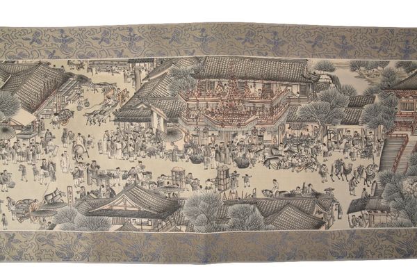 CHINESE SCROLL, depicting a figural continuous landscape scene