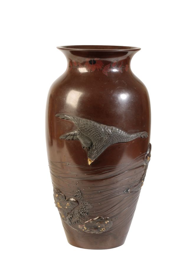 FINE JAPANESE BRONZE AND MIXED METAL VASE