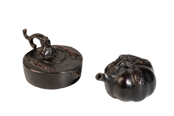 TWO JAPANESE BRONZE WATER DROPPERS