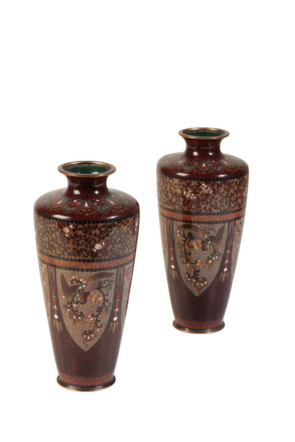 PAIR OF JAPANESE CLOISONNE VASES, MEIJI PERIOD