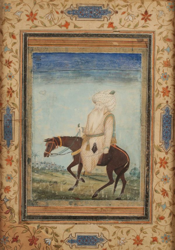 INDIAN SCHOOL, 19th CENTURY, a man in a turban on a horse