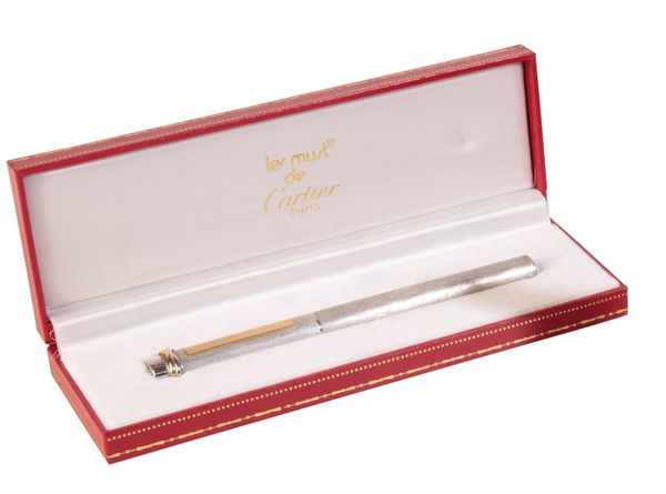 CARTIER: A LES MUST DE CARTIER "VENDOME" BRUSHED STEEL BALLPOINT PEN