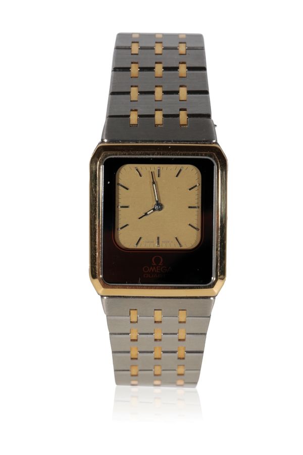 OMEGA QUARTZ GENTLEMAN'S STAINLESS STEEL AND GOLD PLATED BRACELET WATCH