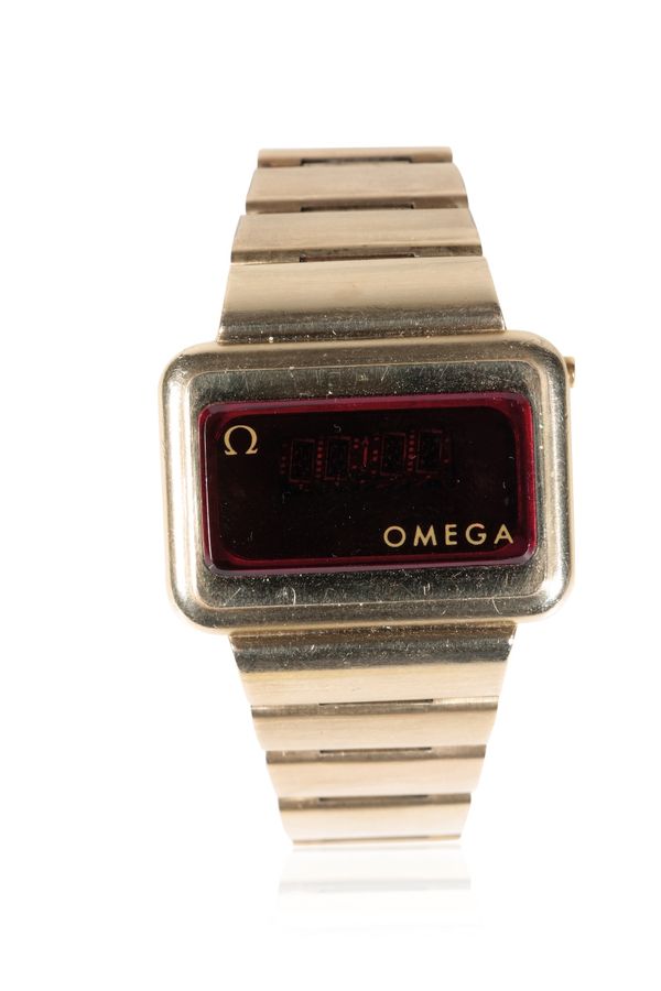 OMEGA TIME COMPUTER DIGITAL GOLD CAP STAINLESS STEEL GENTLEMAN'S WRISTWATCH