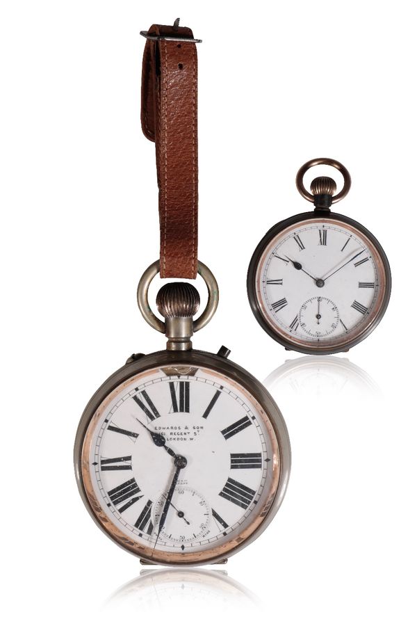 EDWARDS & SONS: A NICKEL PLATED GOLIATH POCKET WATCH