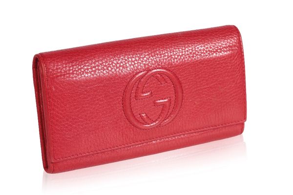 GUCCI: RED LEATHER PURSE WITH EMBROIDERED 'GG' LOGO