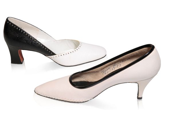 RAYNE, LADIES BLACK AND WHITE, CREAM LEATHER 'LIZARD' EFFECT STILETTO SHOES