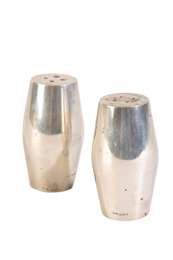 •HANS HENRIKSEN FOR GEORG JENSEN: A PAIR OF SILVER SHAKERS