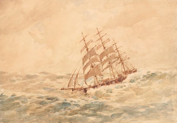 ARTHUR BRISCOE (1873-1943) Tall ship navigating rolling waves