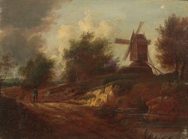 ENGLISH SCHOOL, 19TH CENTURY Figure on a country path beside a windmill