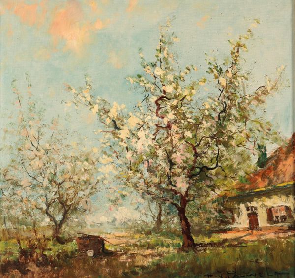 •HENRI JOSEPH PAUWELS (1903-1983) Blossoming trees in front of a cottage