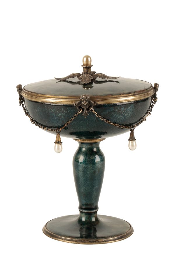 CONTINENTAL SILVER AND ENAMEL COVERED COMPOTE