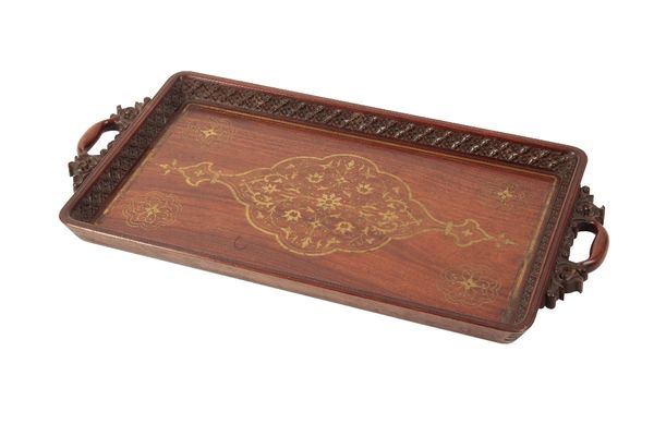 ANGLO-INDIAN BRASS INLAID ROSEWOOD TRAY