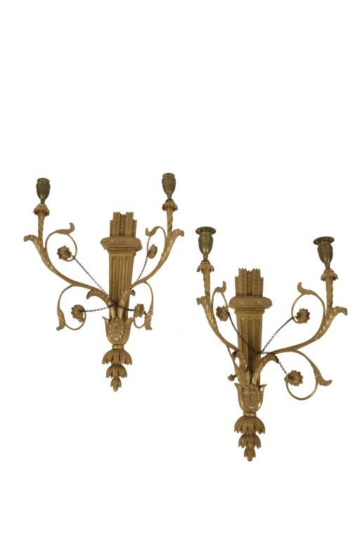 PAIR OF HEPPLEWHITE STYLE GILTWOOD WALL LIGHTS