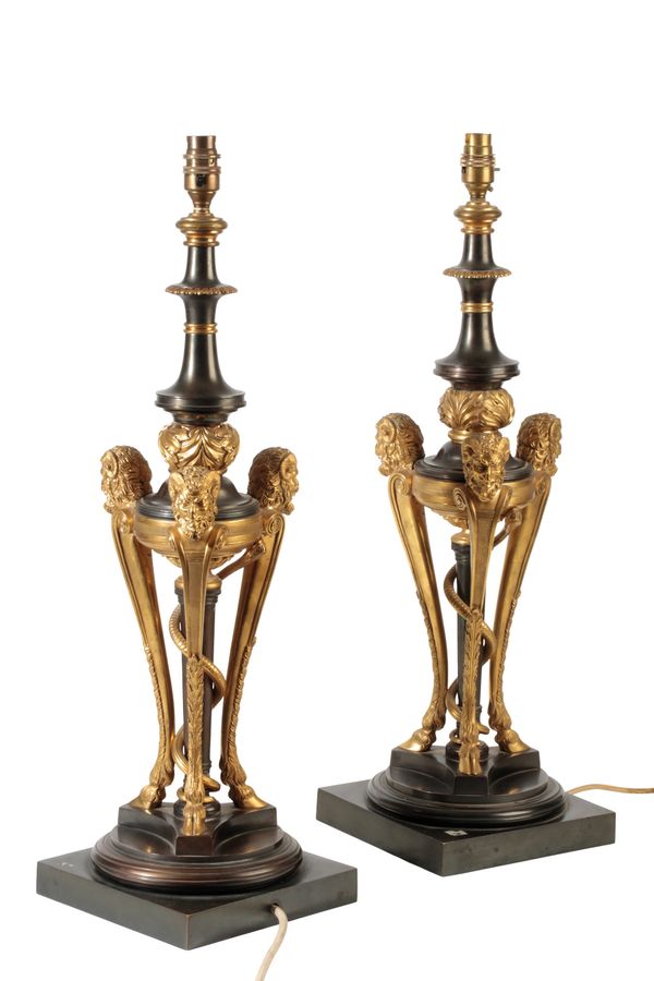 PAIR OF LOUIS XVI STYLE BRONZE AND GILT-BRONZE LAMPS