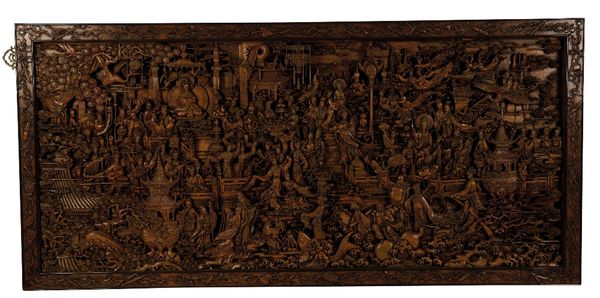FINE AND LARGE CARVED HARDWOOD PANEL