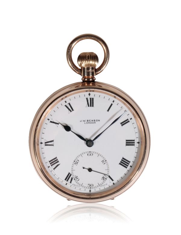 JW BENSON OF LONDON: A 9CT GOLD OPEN FACED POCKET WATCH