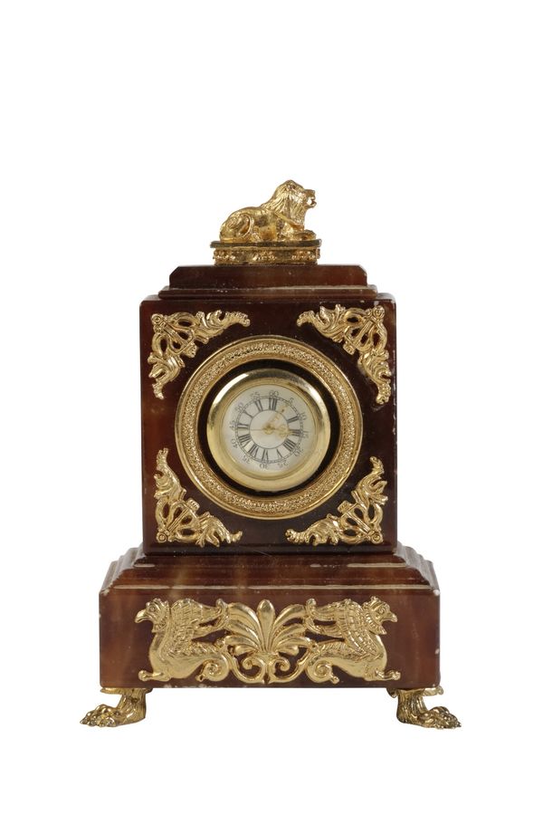 MINIATURE ITALIAN AGATE TABLE CLOCK