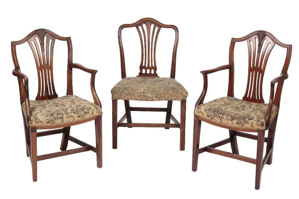 PAIR OF HEPPLEWHITE STYLE MAHOGANY ELBOW CHAIRS