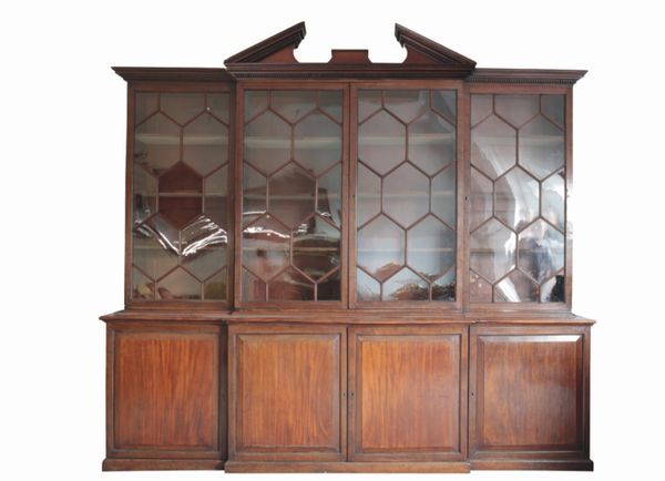 GEORGE III MAHOGANY BREAKFRONT LIBRARY BOOKCASE