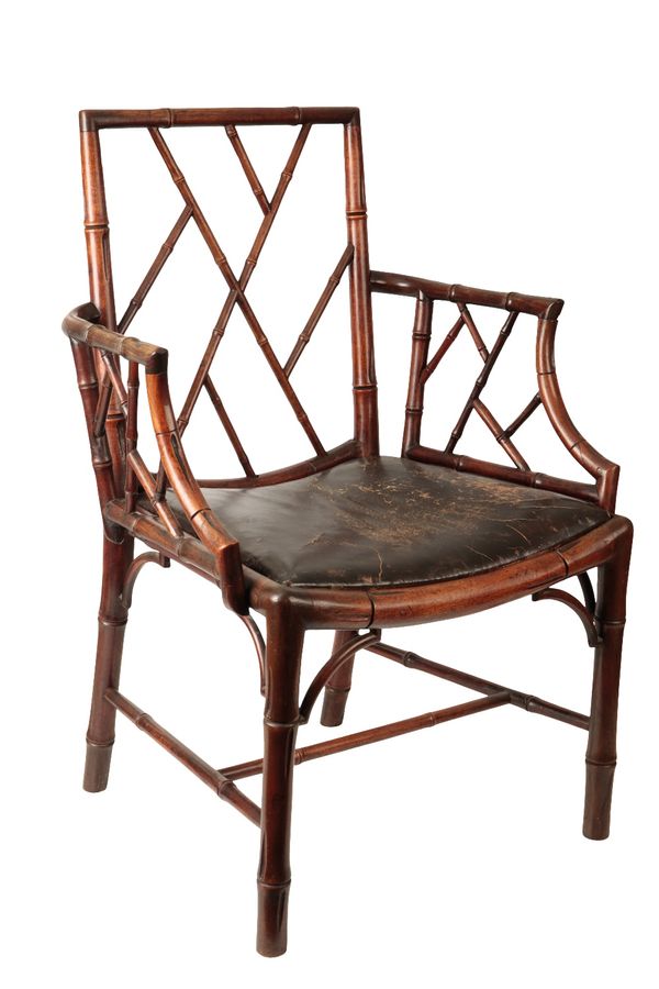 GEORGE III SIMULATED BAMBOO ELBOW CHAIR