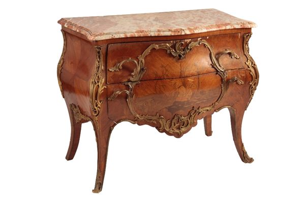 NORTH EUROPEAN KINGWOOD AND MARQUETRY BOMBE COMMODE