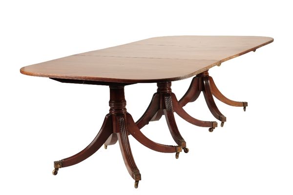 REGENCY MAHOGANY TRIPLE PILLAR DINING TABLE