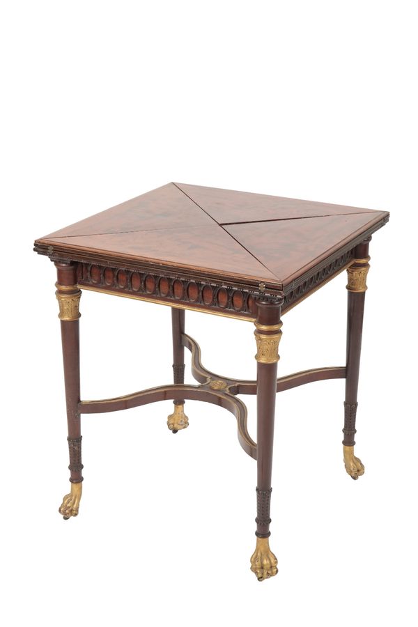 EMPIRE MAHOGANY AND PARCEL-GILT ENVELOPE CARD TABLE