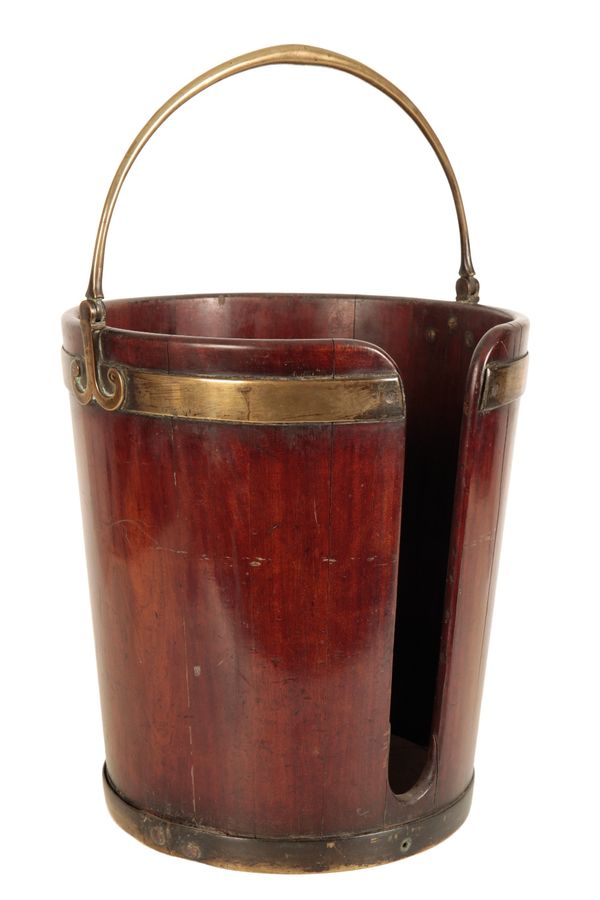 GEORGE III MAHOGANY AND BRASS BOUND PLATE BUCKET