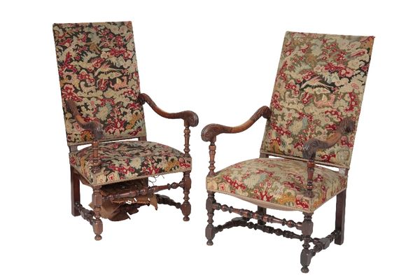 PAIR OF 18TH CENTURY STYLE WALNUT OPEN ARMCHAIRS