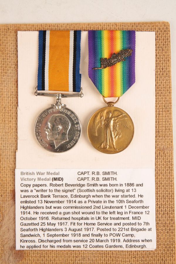 MENTIONED IN DESPATCHES GREAT WAR PAIR TO CAPTAIN R B SMITH