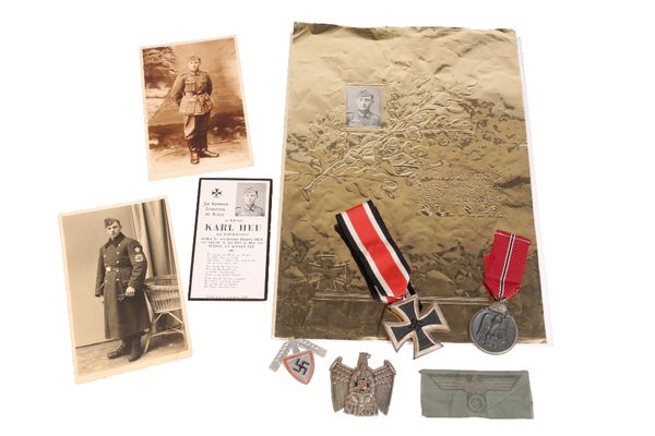 MEMORIAL SCROLL AND MEDALS TO GERMAN ARMY CORPORAL KARL HAY