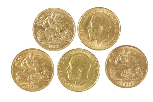 EDWARD VII, FIVE HALF SOVEREIGNS  