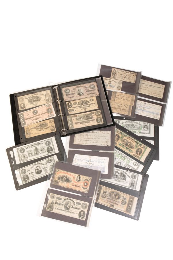 LARGE COLLECTION OF AMERICAN BANK NOTES MANY BEING CONFEDERATE