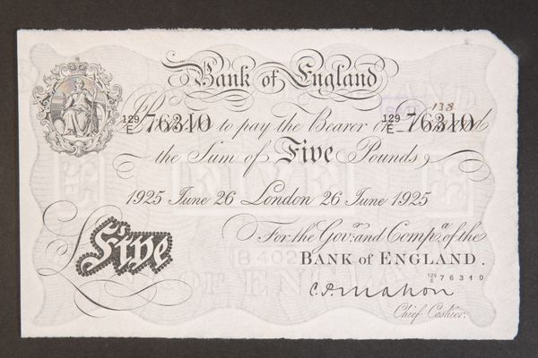 BANK OF ENGLAND WHITE £5 NOTE