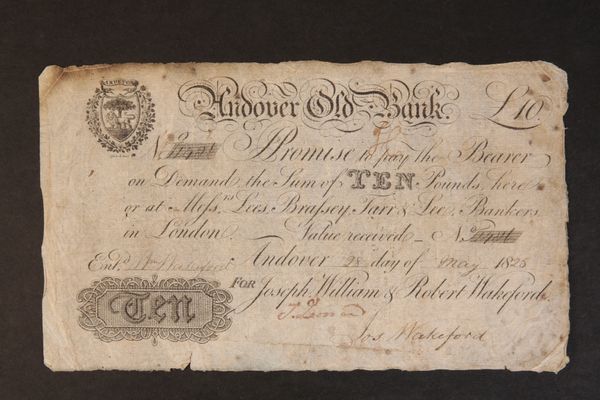 ANDOVER OLD BANK £10 NOTE 28TH MAY 1825