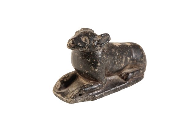 UNUSUAL EGYPTIAN STONE CARVING OF A RECUMBENT DOG OR ANUBIS