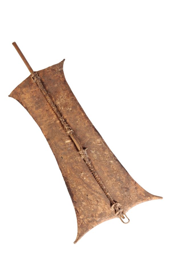 SUDANESE ELONGATED HIDE SHIELD AND SWORD IN SCABBARD